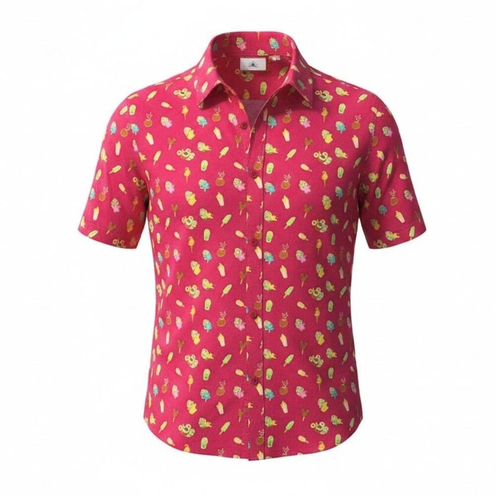 Disney Snack Print Button Down Shirt M Fun Vintage Inspired Resort